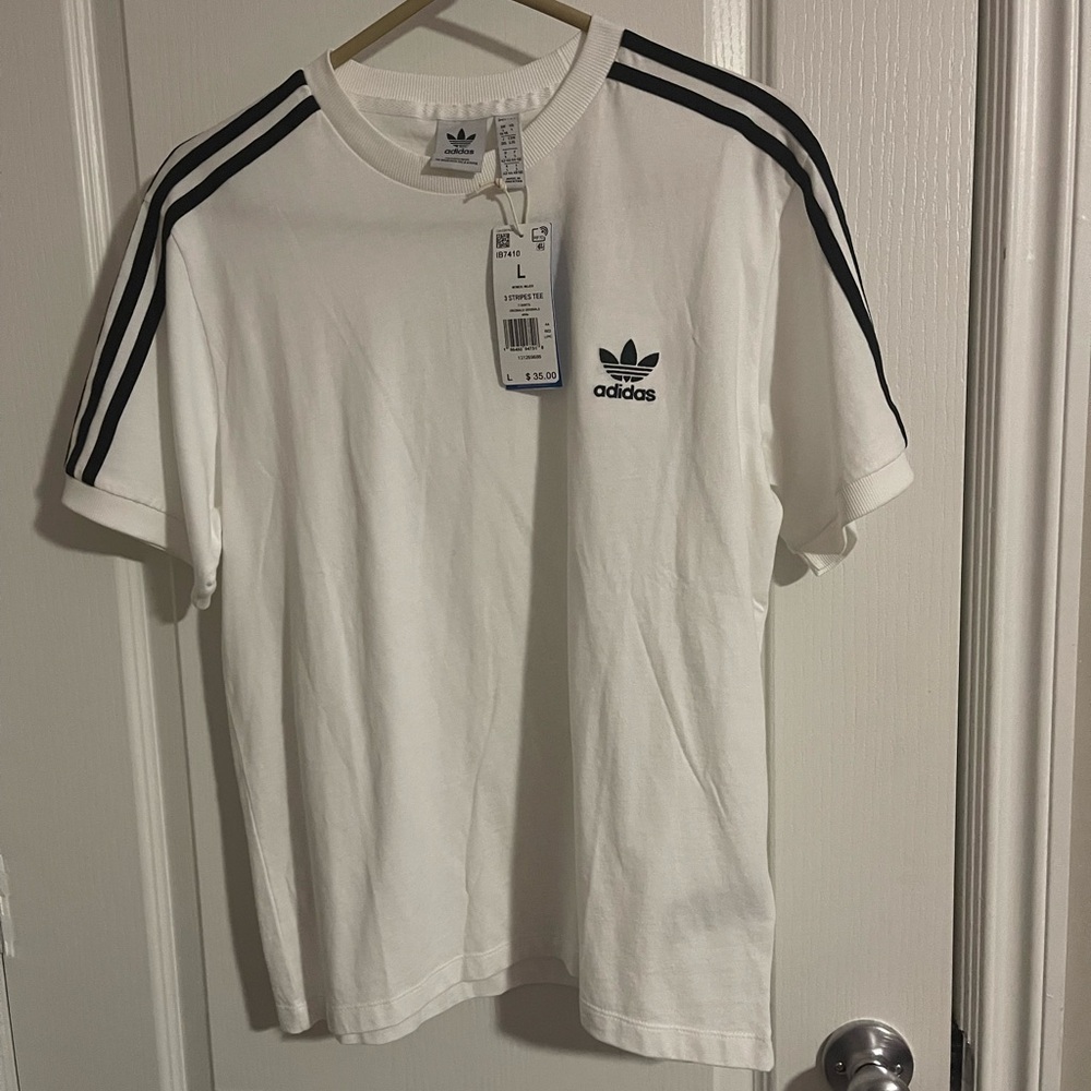 Adidas women’s White T-Shirt with Black Stripes